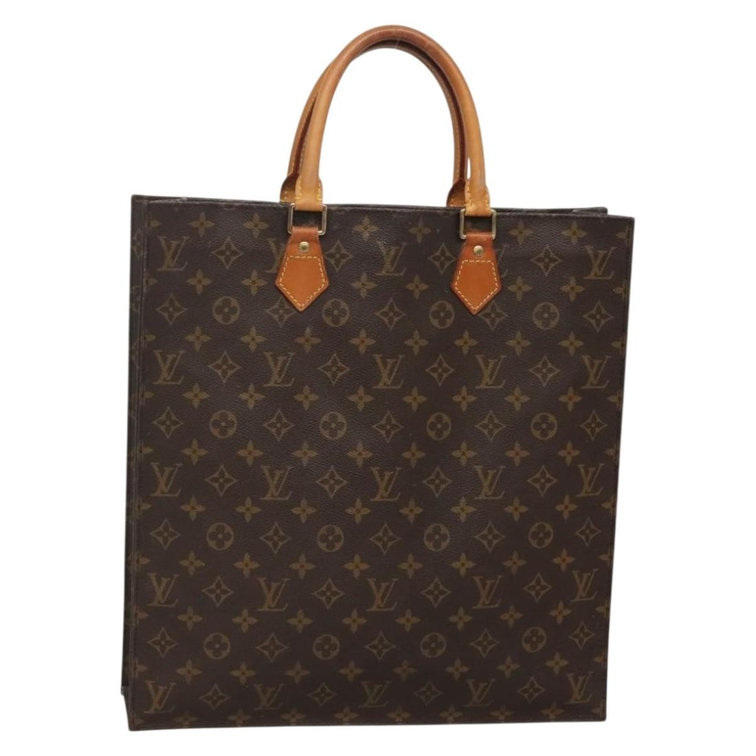 LOUIS VUITTON Monogram Sac Plat Hand Bag M51140 Made in France: LOUIS VUITTON Monogram Sac Plat Hand Bag M51140 Made in France Introducing the LOUIS VUITTON Monogram Sac Plat Hand Bag, a timeless piece that showcases the iconic monogram canvas. This elegant handba