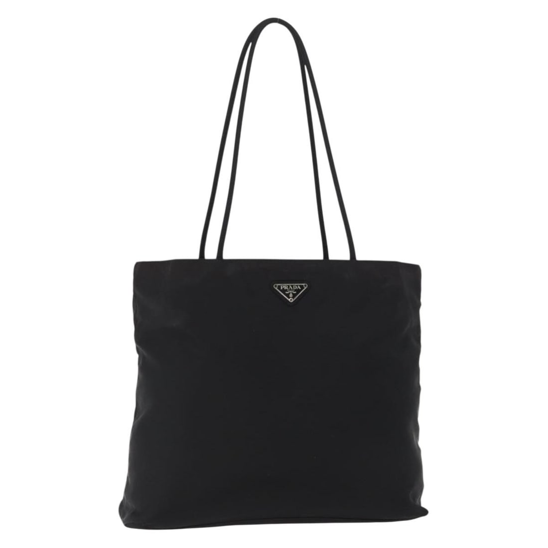 PRADA Nylon Shoulder Bag Black Silver Made in Italy: PRADA Nylon Shoulder Bag Black Silver Made in Italy This PRADA shoulder bag is crafted from durable nylon in a chic black and silver color scheme. The bag features a spacious interior with approximate