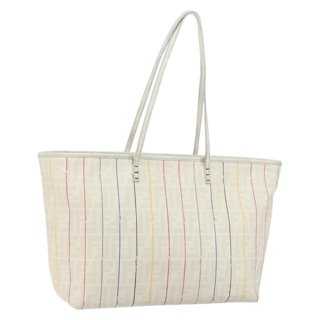 FENDI Zucca PVC Leather Tote Bag Ivory Gold Made in Italy: FENDI Zucca PVC Leather Tote Bag Ivory Gold Made in Italy This FENDI Zucca Canvas Tote Bag is a stylish accessory crafted in Italy. It features a luxurious PVC leather exterior in an elegant ivory and