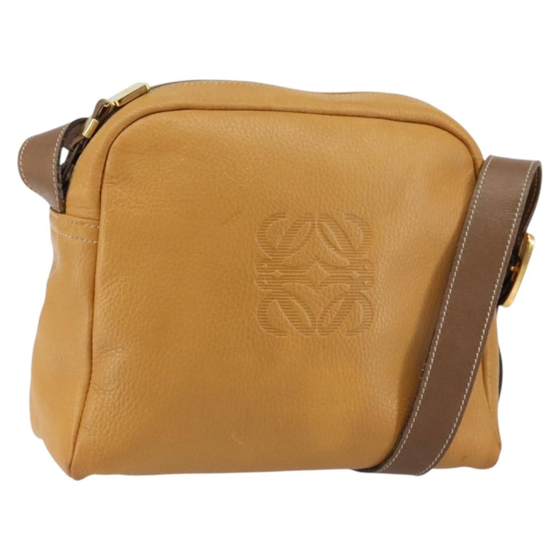 LOEWE Brown Leather Anagram Shoulder Bag with Gold Accents: LOEWE Brown Leather Anagram Shoulder Bag with Gold Accents This LOEWE Anagram Shoulder Bag is a stylish accessory made from premium leather, featuring a sophisticated brown and gold color combination.