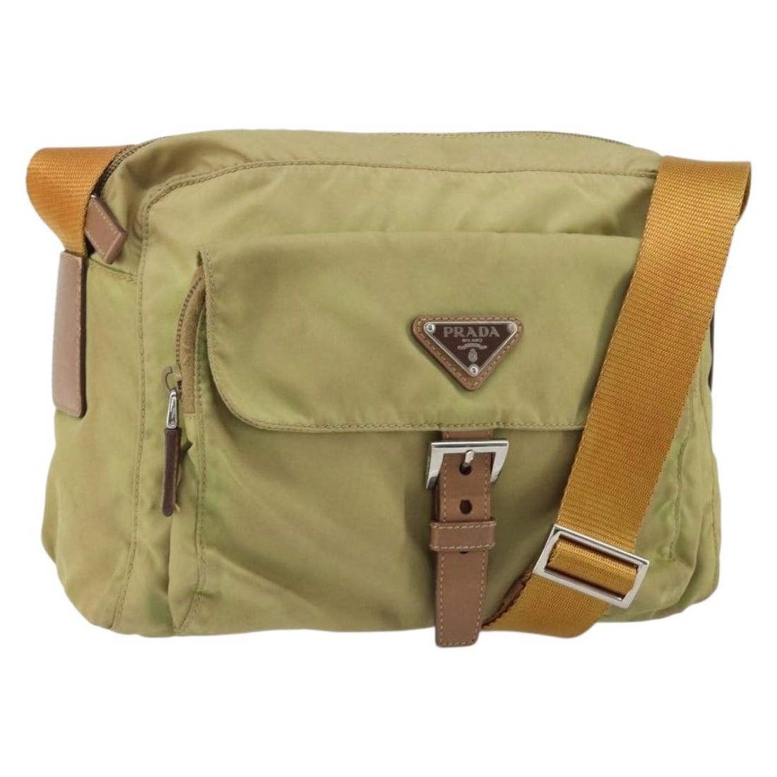 PRADA Beige Silver Nylon Shoulder Bag Italy Auth 151265: PRADA Beige Silver Nylon Shoulder Bag Italy Auth 151265 Elevate your accessory collection with this authentic PRADA Shoulder Bag crafted from durable nylon in a chic beige and silver color scheme. Thi