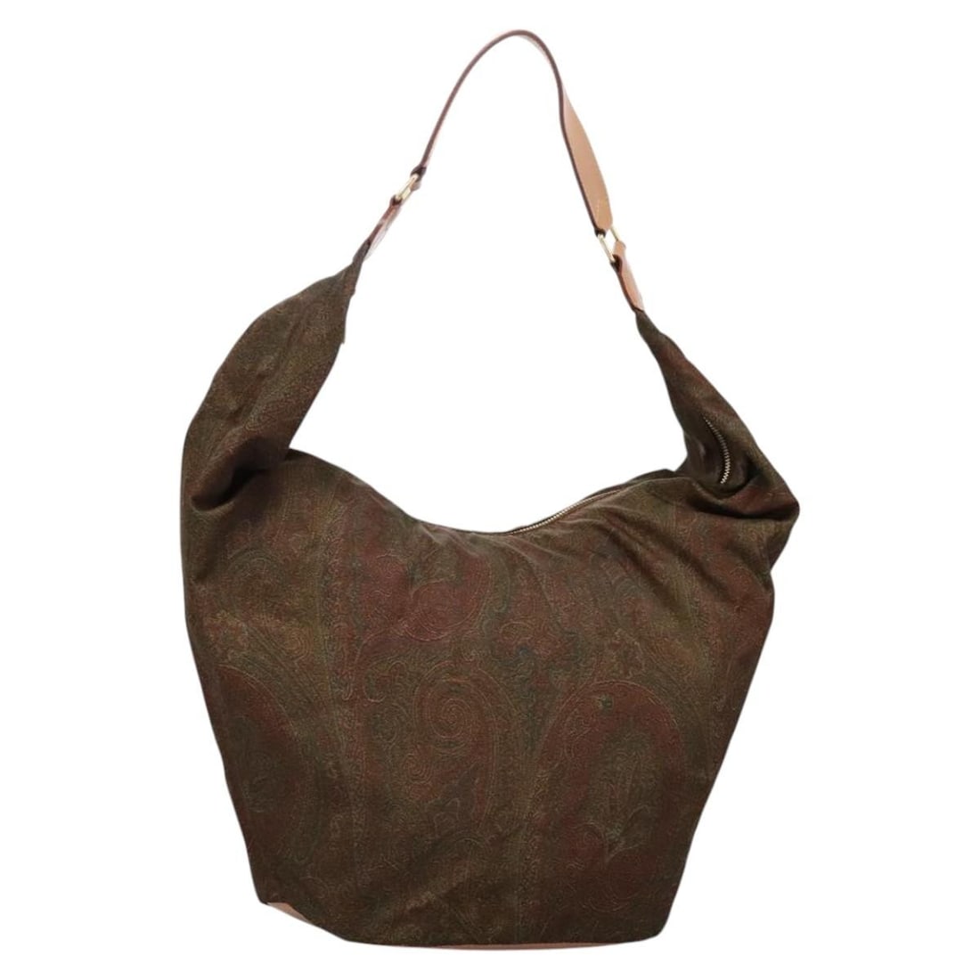 ETRO Paisley Nylon Shoulder Bag Brown Red Green Made in Italy: ETRO Paisley Nylon Shoulder Bag Brown Red Green Made in Italy This ETRO shoulder bag showcases a stylish paisley design, crafted from durable nylon in a rich combination of brown, red, and green hues.