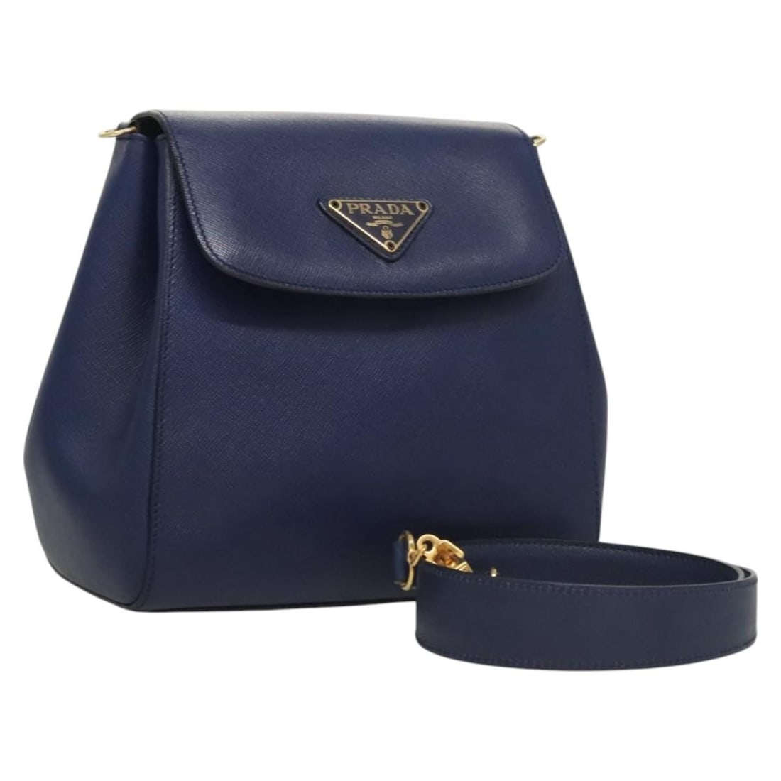 PRADA Blue Gold Saffiano Leather Shoulder Bag Auth 121634: PRADA Blue Gold Saffiano Leather Shoulder Bag Auth 121634 This elegant PRADA shoulder bag is crafted from luxurious Saffiano leather in a striking blue and gold color combination. Designed for both st