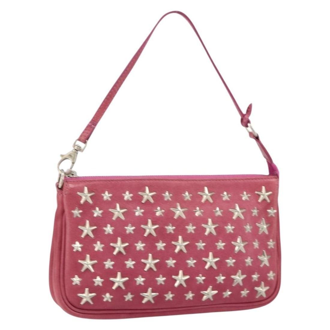 Jimmy Choo Pink Leather Accessory Pouch with Dust Bag Auth BA7709: Jimmy Choo Pink Leather Accessory Pouch with Dust Bag Auth BA7709 This stylish Jimmy Choo accessory pouch showcases a chic pink leather exterior, perfect for adding a touch of luxury to your ensemble.