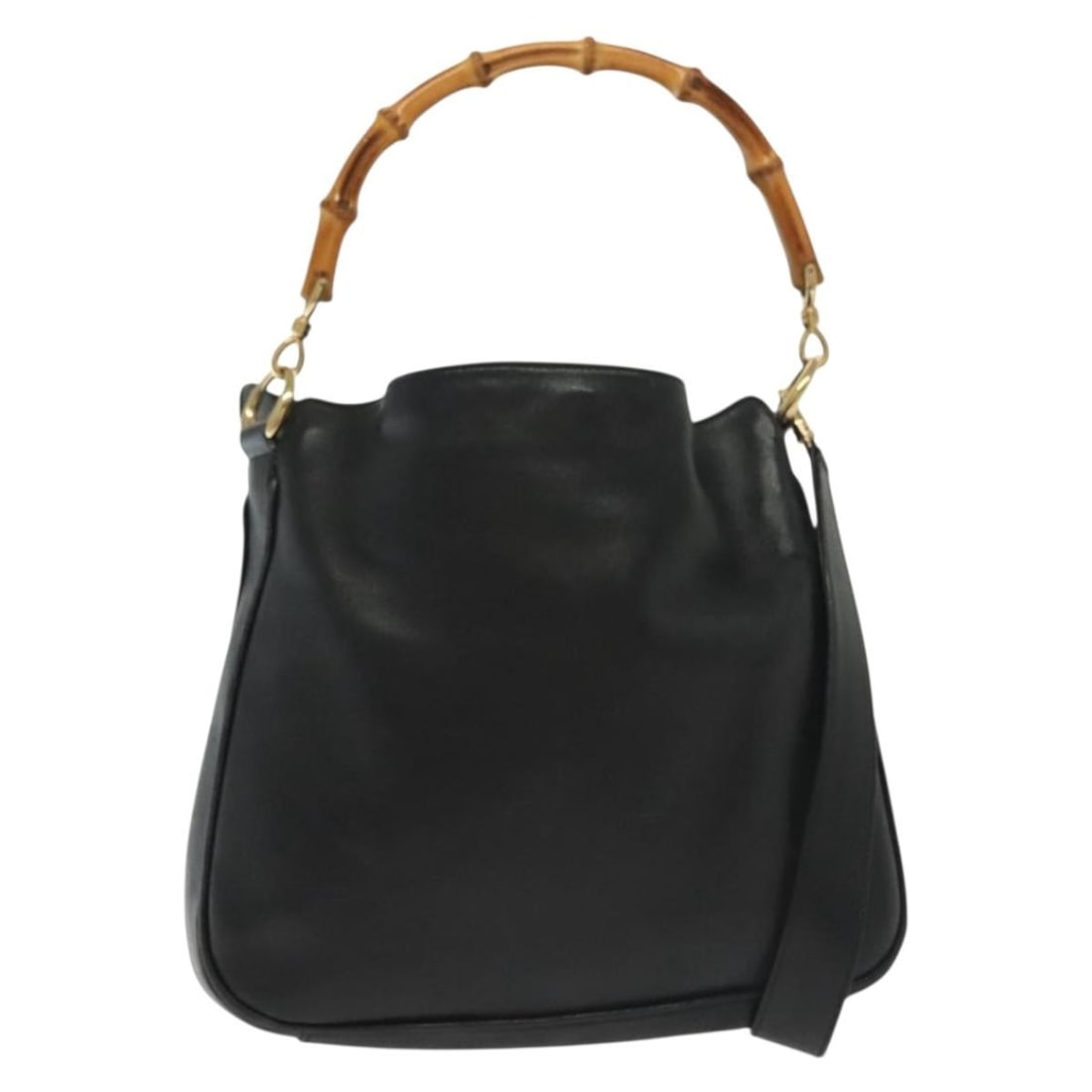 GUCCI Bamboo Shoulder Bag Leather Black Gold 001 1638 Auth Italy (1 of 18)