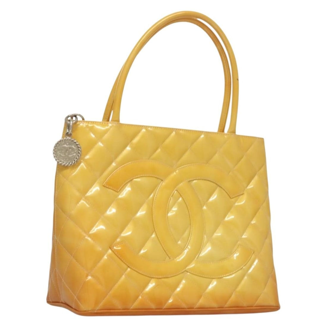 CHANEL Yellow Enamel Matelasse Reprint Tote Bag Auth France (1 of 18)