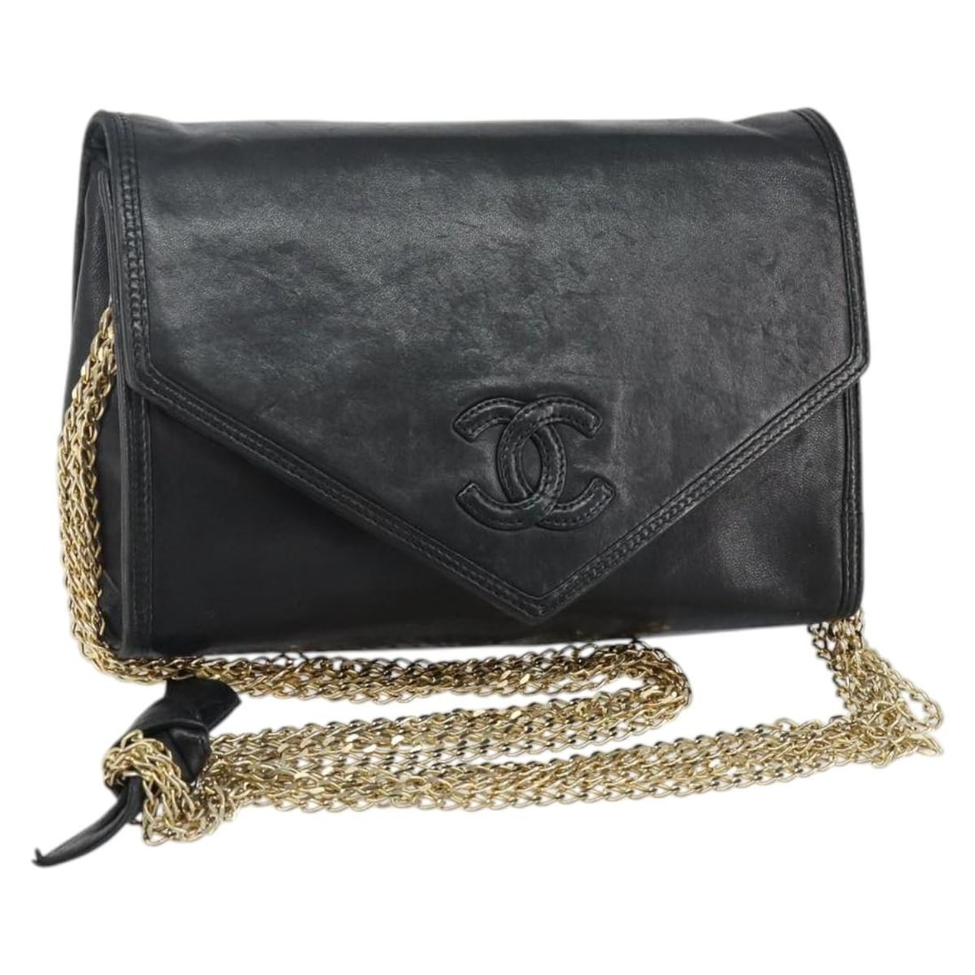 CHANEL COCO Mark Chain Shoulder Bag Black Gold Lambskin Auth 141762 (1 of 18)