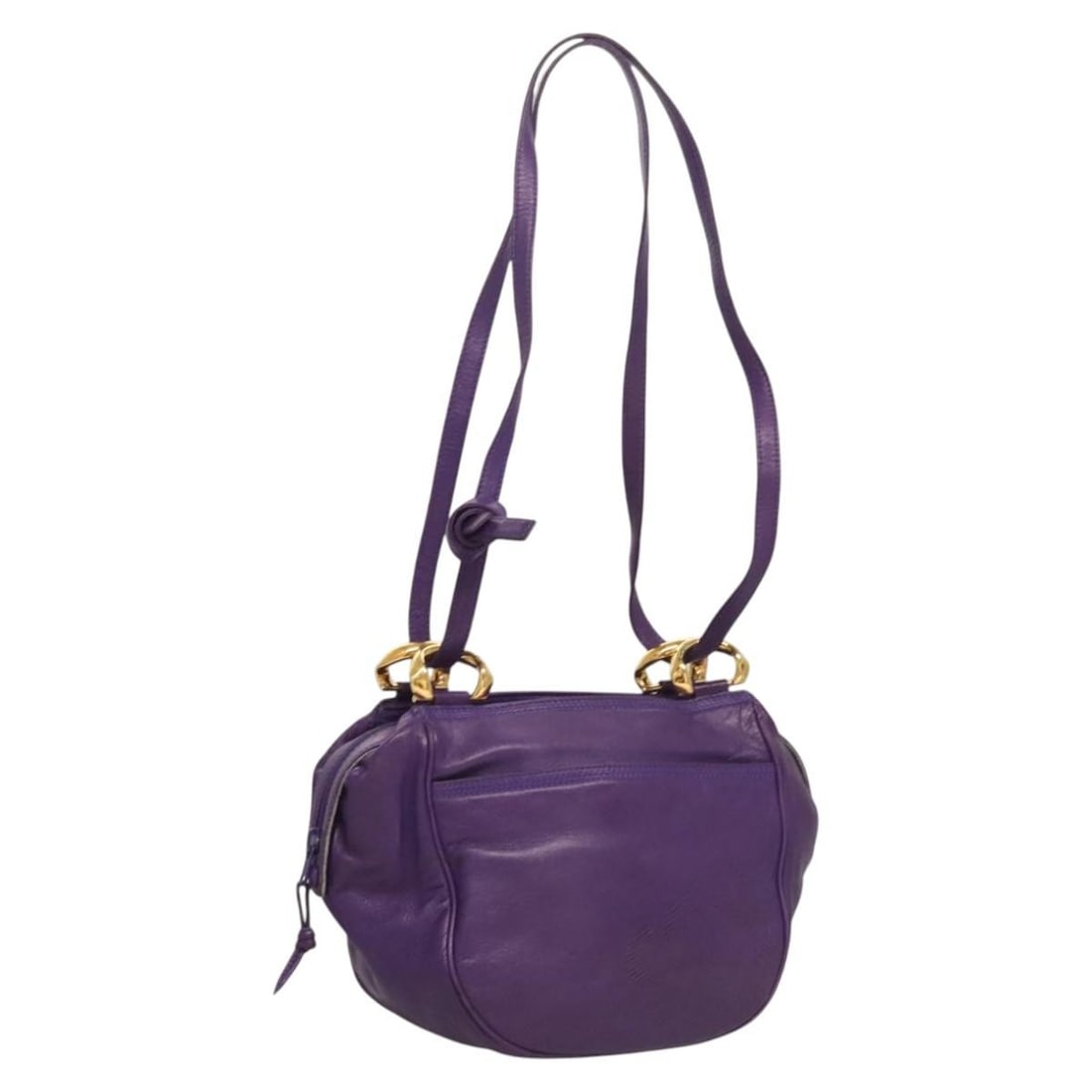 LOEWE Anagram Purple Gold Leather Shoulder Bag Auth 124789: LOEWE Anagram Purple Gold Leather Shoulder Bag Auth 124789 This LOEWE Anagram Shoulder Bag is a stylish accessory crafted from high-quality leather in a striking purple and gold color combination. Fea