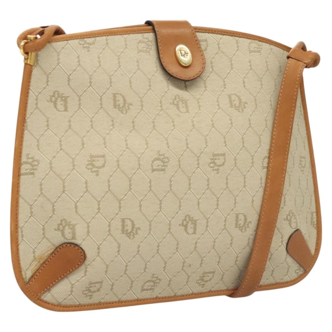 Christian Dior Beige Gold Honeycomb Canvas Shoulder Bag Auth 121690 (1 of 18)