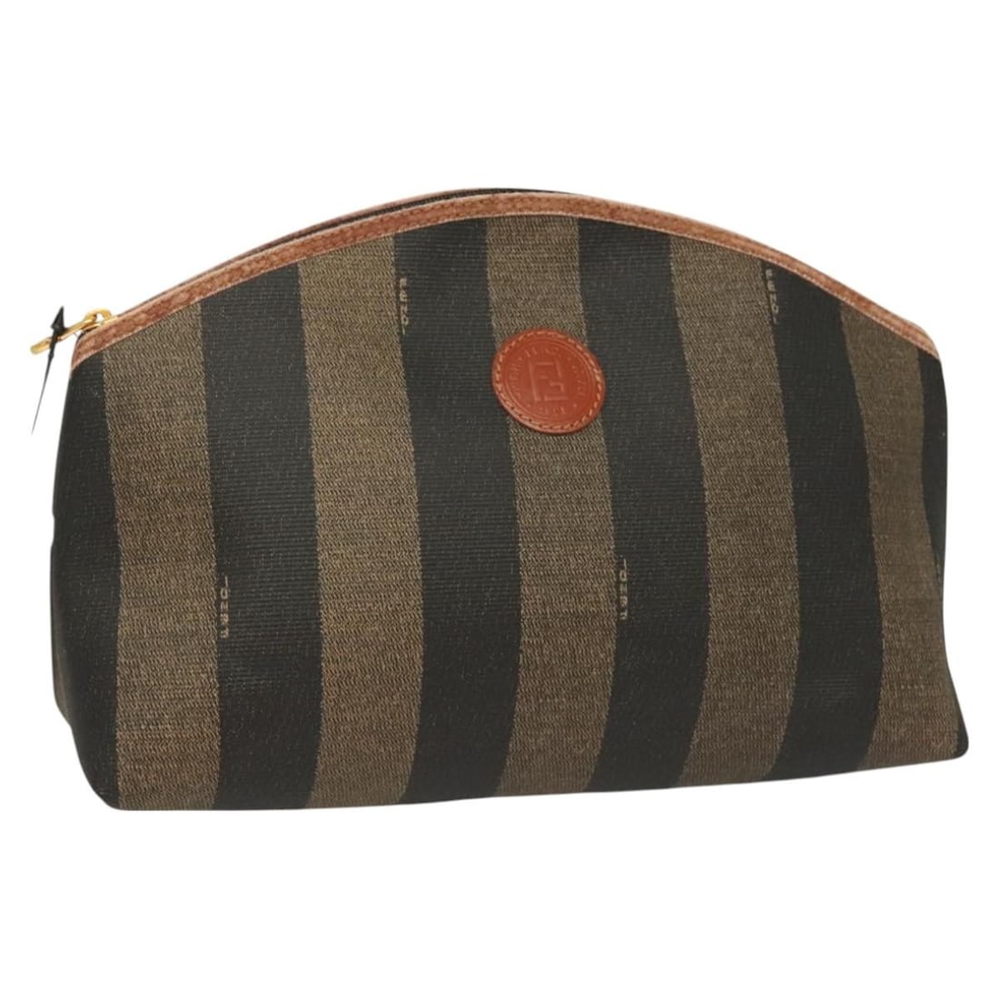 FENDI Black Brown Gold PVC Leather Pouch Made in Italy: FENDI Black Brown Gold PVC Leather Pouch Made in Italy This Fendi pouch combines elegant design with practical functionality. Crafted from durable PVC leather and Pequin canvas, it features a striking