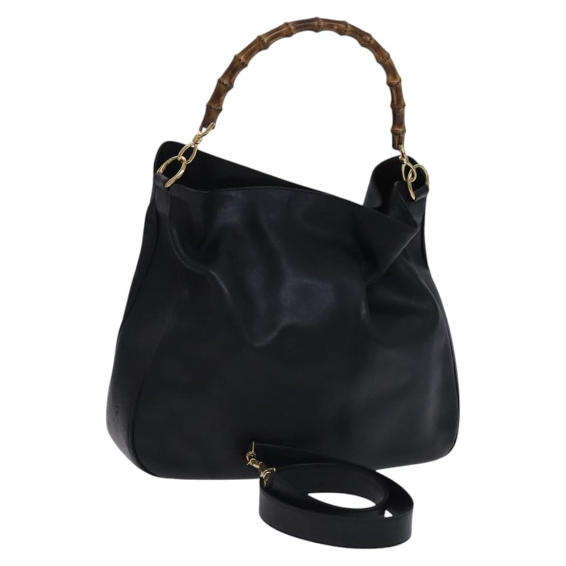 GUCCI Bamboo Leather Shoulder Bag Black Gold 001 1781 1577 Auth (1 of 18)