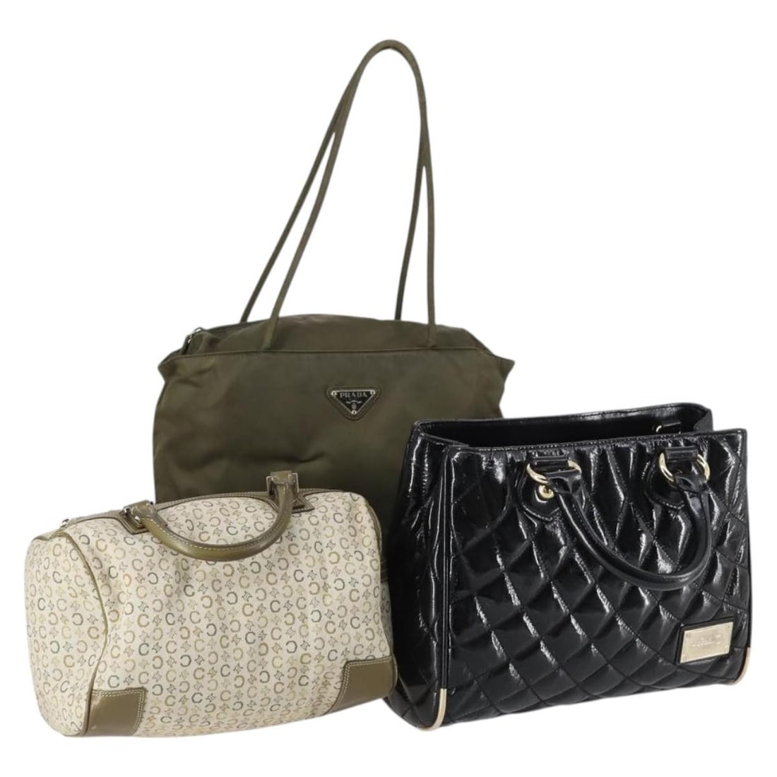 BALLY C Macadam Nylon Shoulder Bag 3-Piece Set Beige Khaki Black Auth BA5394 (1 of 18)