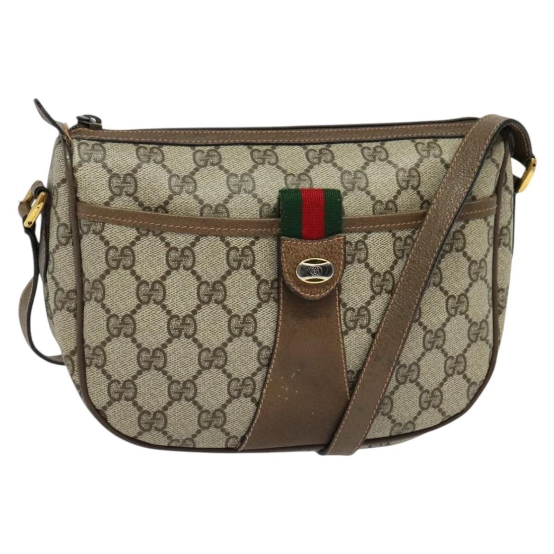 GUCCI GG Supreme Web Sherry Line Shoulder Bag Beige PVC 89 02 032 Auth (1 of 18)