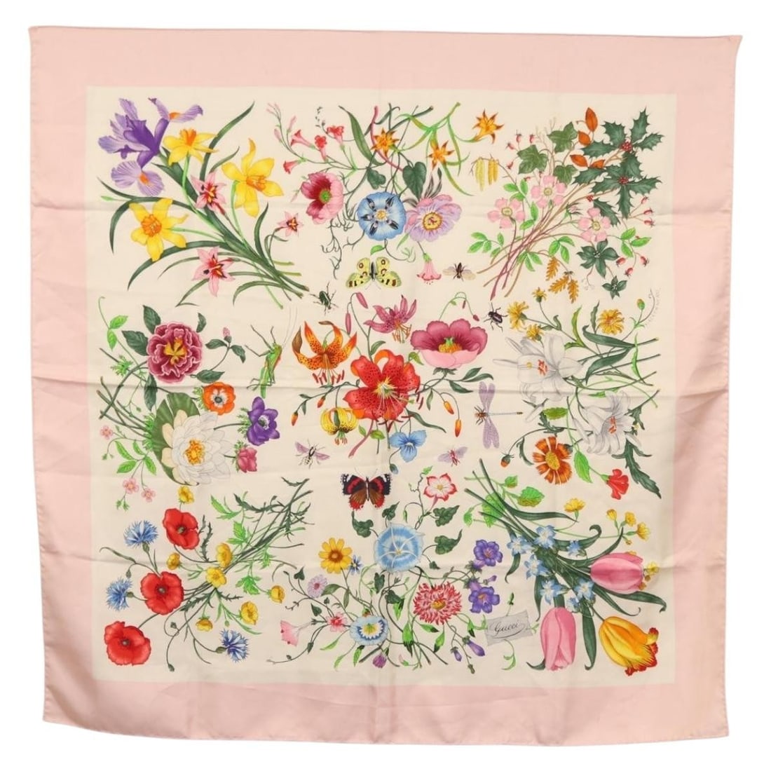 GUCCI Pink Silk Flora Scarf Made in Italy (1 of 13)