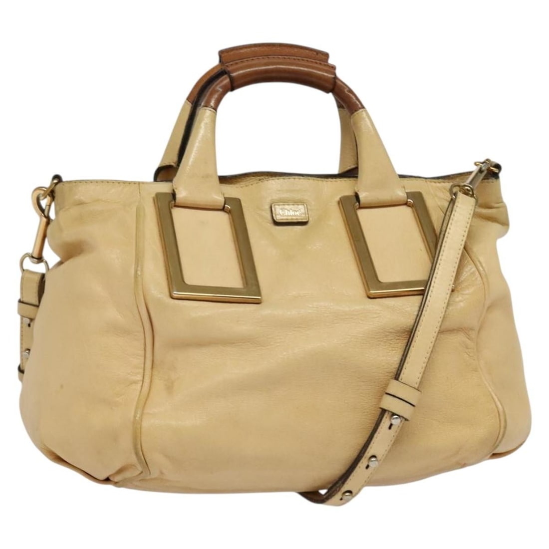 Chloe Etel Leather Hand Bag Beige Gold 2-Way Auth AM9018 (1 of 18)