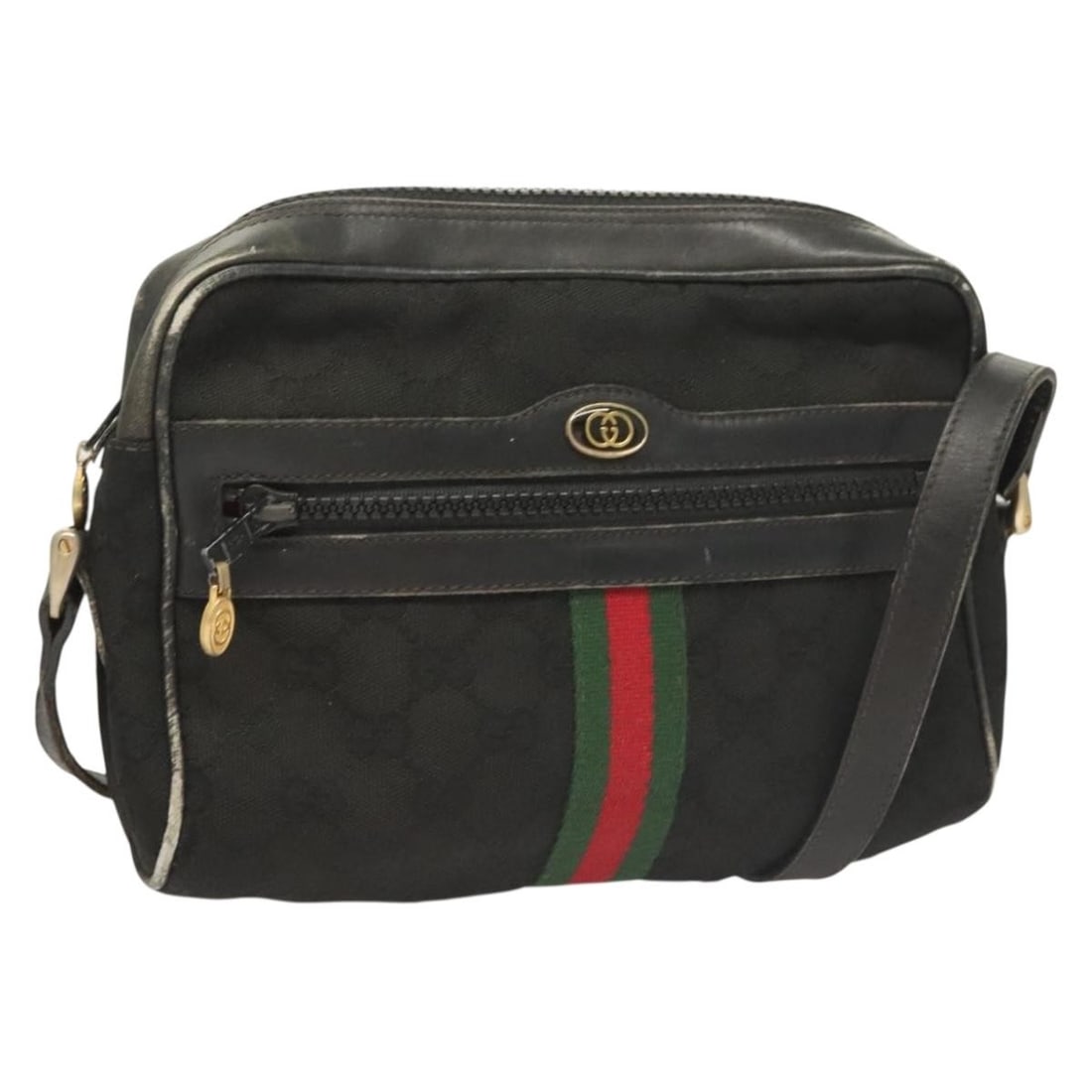 GUCCI GG Canvas Sherry Line Shoulder Bag Black Gold Red 010 378 Auth (1 of 18)