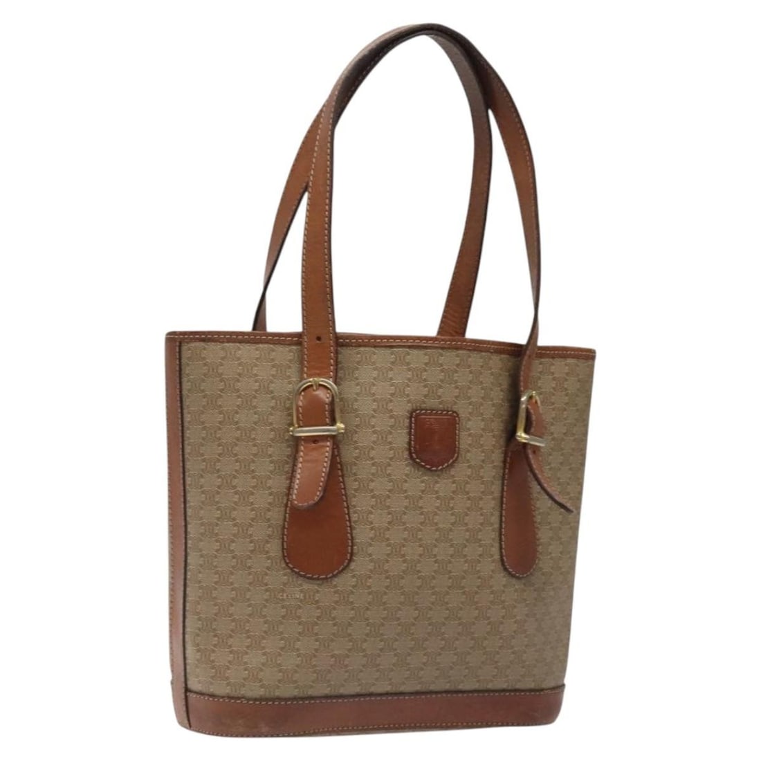 CELINE Beige Gold PVC Macadam Canvas Tote Bag Italy Auth BA2311 (1 of 18)