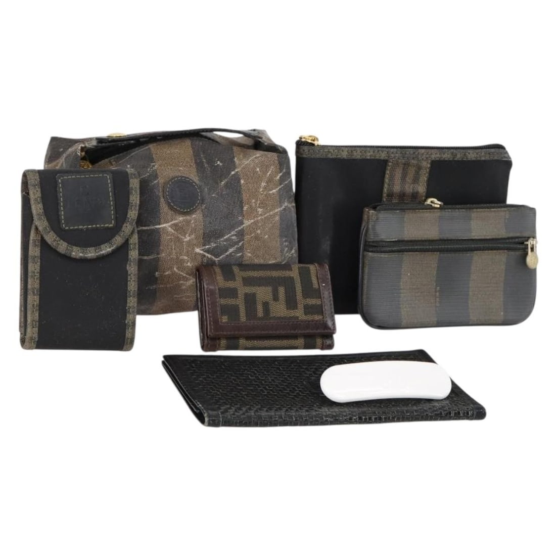 FENDI Pecan Canvas Leather Wallet Set Black Brown Authentic (1 of 18)