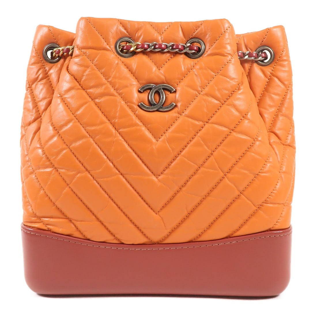 CHANEL Gabrielle Orange Calfskin Leather Rucksack Backpack (1 of 15)