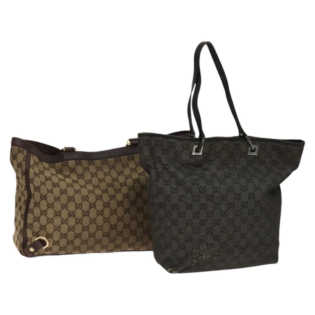 GUCCI GG Canvas Tote Bag Beige Black 2Set Made in Italy: GUCCI GG Canvas Tote Bag Beige Black 2Set Made in Italy This authentic GUCCI GG Canvas Tote Bag is a stylish accessory that combines luxury and practicality. Crafted in Italy, this tote features a