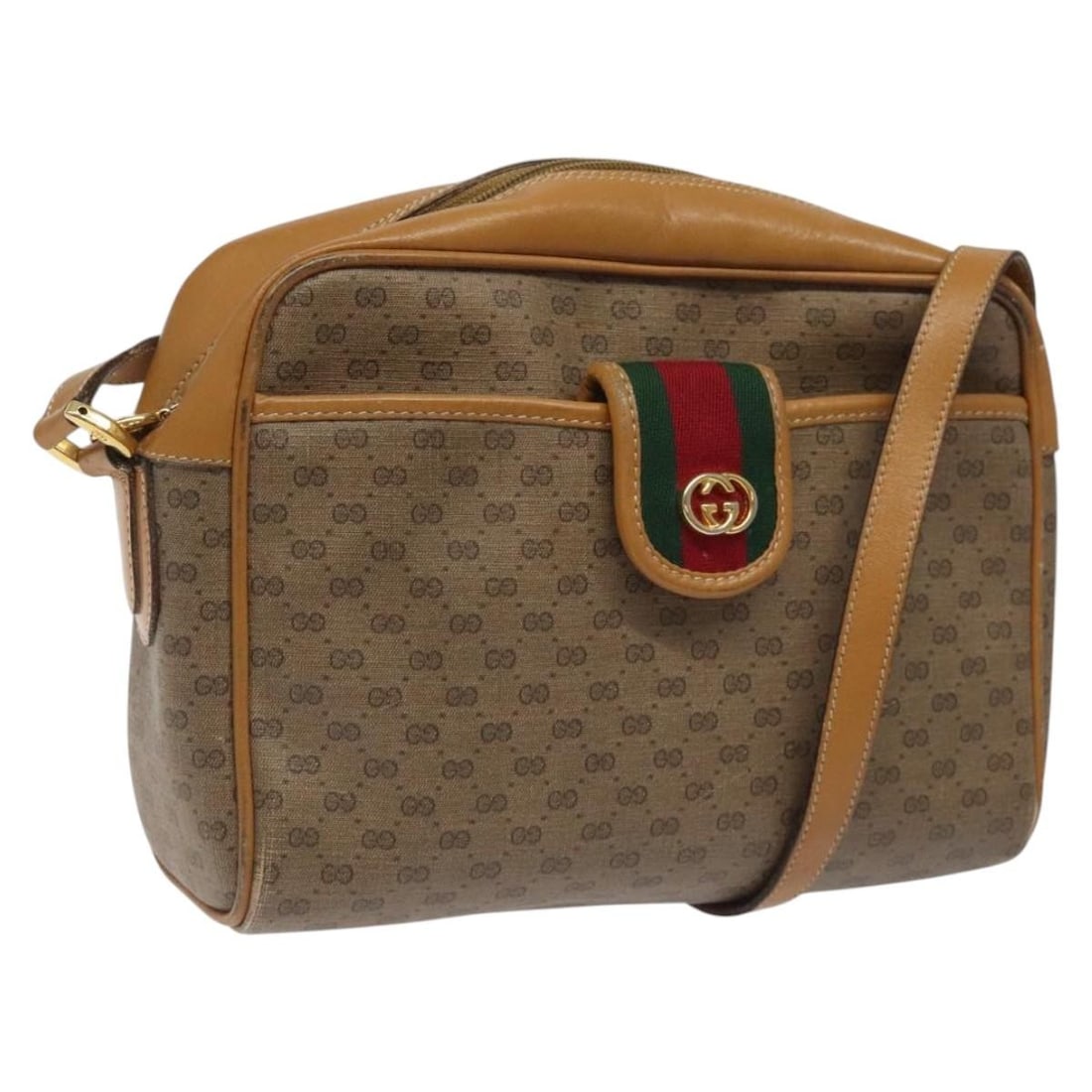 GUCCI Micro GG Supreme Sherry Line Shoulder Bag Beige Gold PVC Made in Italy: GUCCI Micro GG Supreme Sherry Line Shoulder Bag Beige Gold PVC Made in Italy This GUCCI Micro GG Supreme Web Sherry Line Bag is a stylish shoulder bag crafted from durable PVC leather and features a