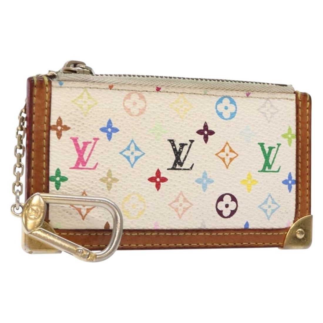 LOUIS VUITTON Multicolor Pochette Cles Coin Purse M92655 White Canvas (1 of 18)