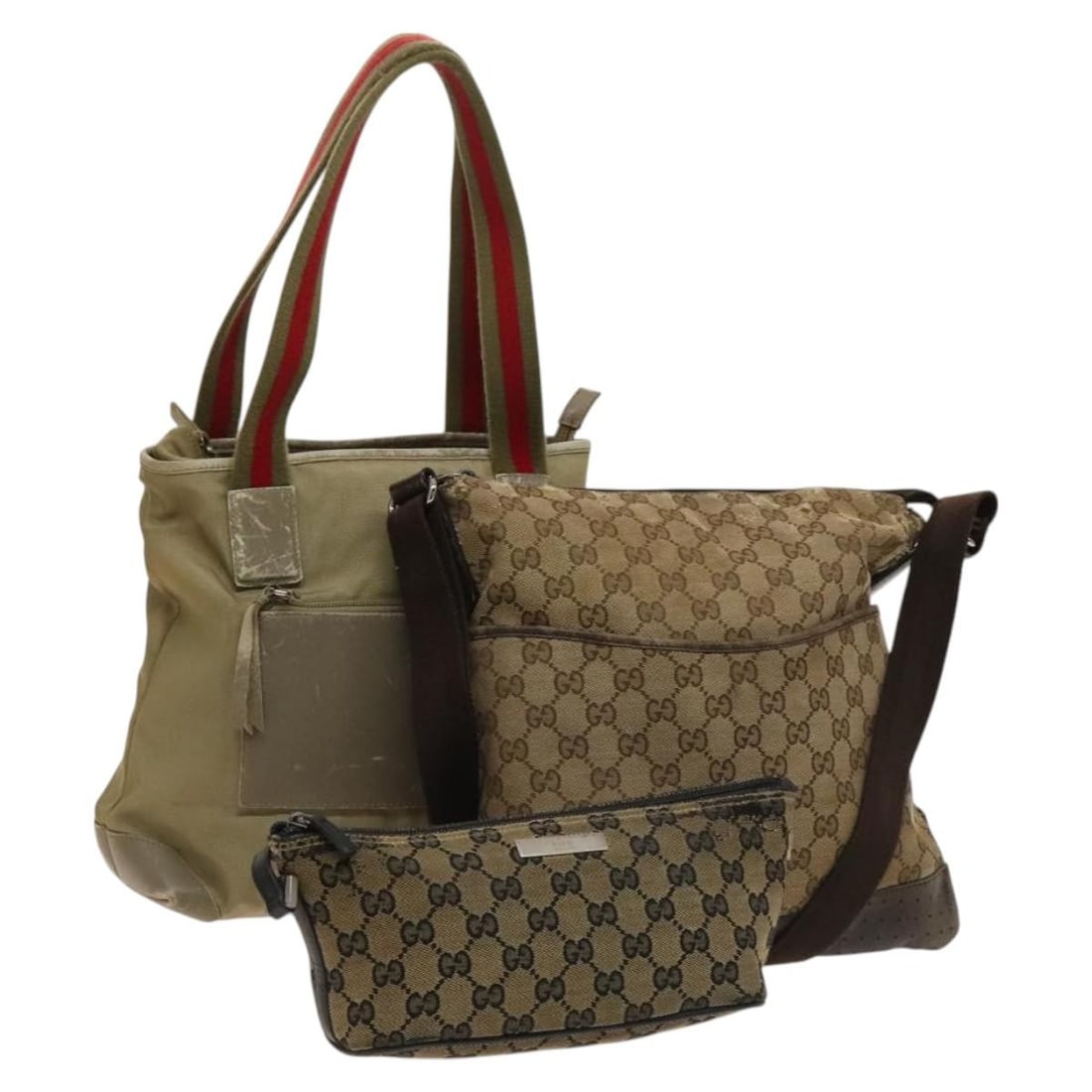 GUCCI GG Canvas Shoulder Bag Beige Navy Brown 3Piece Set Authentic (1 of 18)