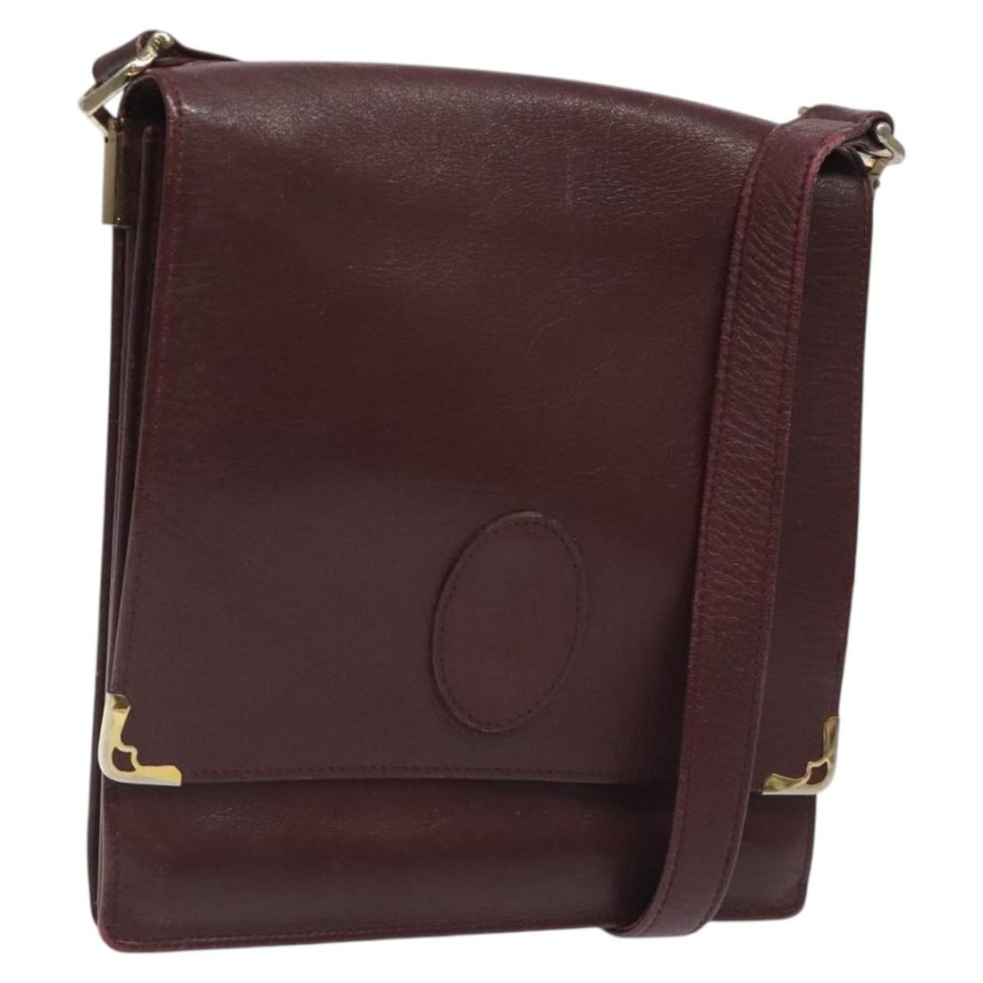 CARTIER Must Line Leather Shoulder Bag Wine Red Gold Auth: CARTIER Must Line Leather Shoulder Bag Wine Red Gold Auth Introducing the CARTIER Must Line Shoulder Bag, a stylish accessory crafted from premium leather in a sophisticated wine red and gold color pa