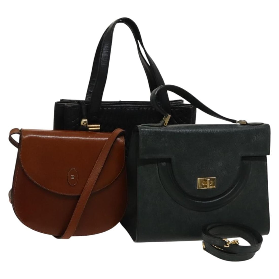 BALLY Leather Quilted Shoulder Bag Set Green Black Brown Auth BA3270 (1 of 18)