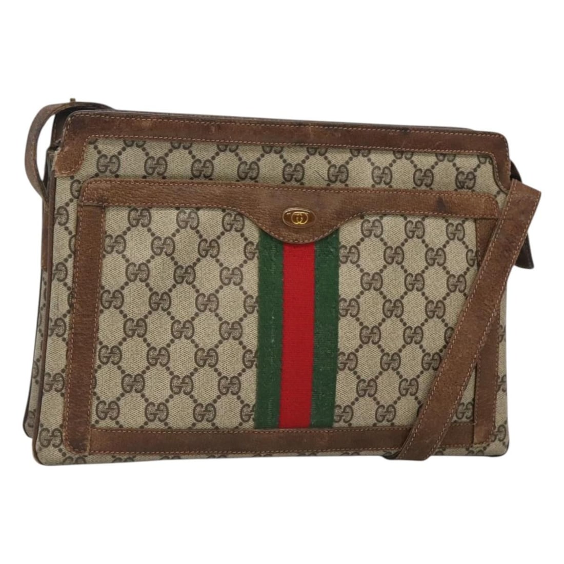 GUCCI GG Supreme Sherry Line Beige Gold PVC Shoulder Bag Italy (1 of 18)