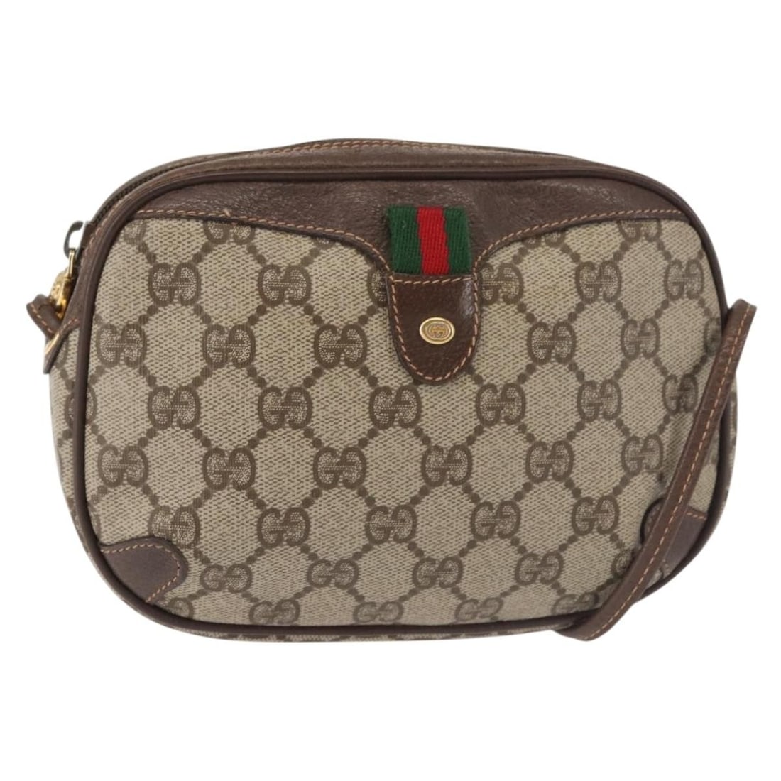 GUCCI GG Supreme Web Sherry Shoulder Bag Beige Gold Red PVC Made in Italy: GUCCI GG Supreme Web Sherry Shoulder Bag Beige Gold Red PVC Made in Italy The GUCCI GG Supreme Web Sherry Line Shoulder Bag combines luxury and practicality with its stylish design and durable materia