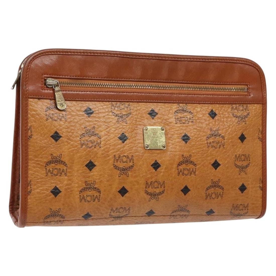 MCM Logogram Vicetos Clutch Bag Brown Gold PVC Leather Auth BA5257 (1 of 18)