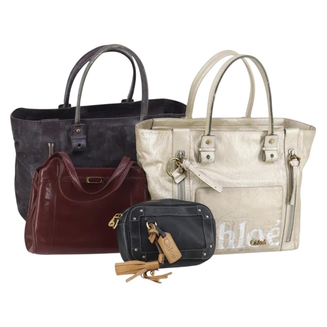 Chloe Leather Hand Bag Set in Bordeaux Black Ivory Authentic (1 of 18)