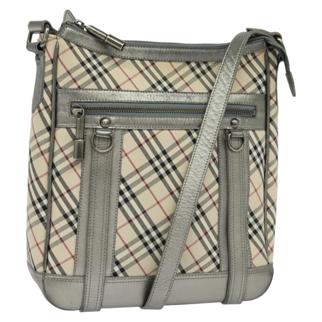 Burberry Nova Check Canvas Shoulder Bag Beige Silver Auth BA778: Burberry Nova Check Canvas Shoulder Bag Beige Silver Auth BA778 This BURBERRY Nova Check Shoulder Bag is a stylish and practical accessory, crafted from durable canvas in a chic beige and silver color