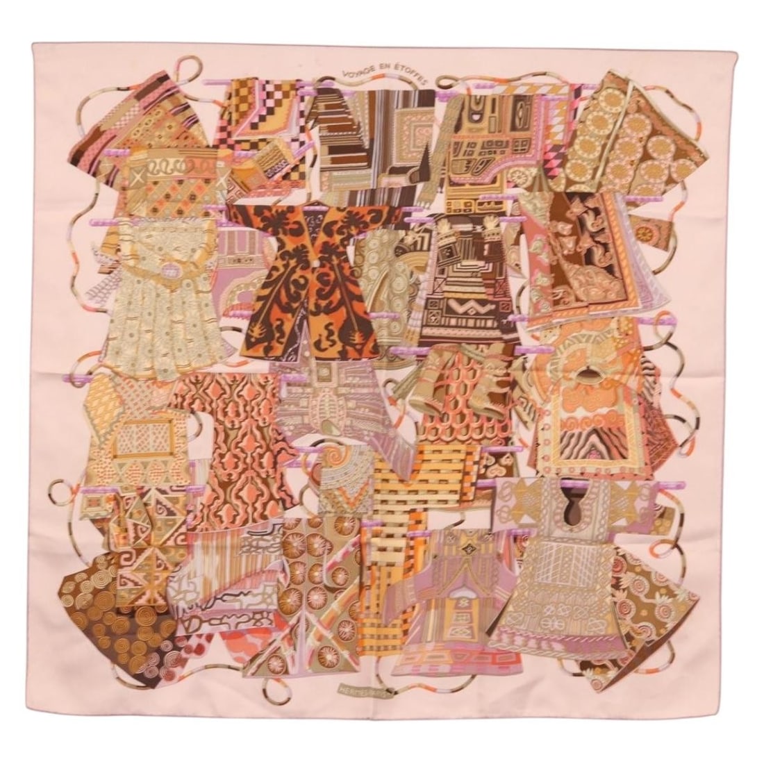 HERMES Voyage en Etoffes 90cm Pink Silk Scarf Authentic (1 of 9)