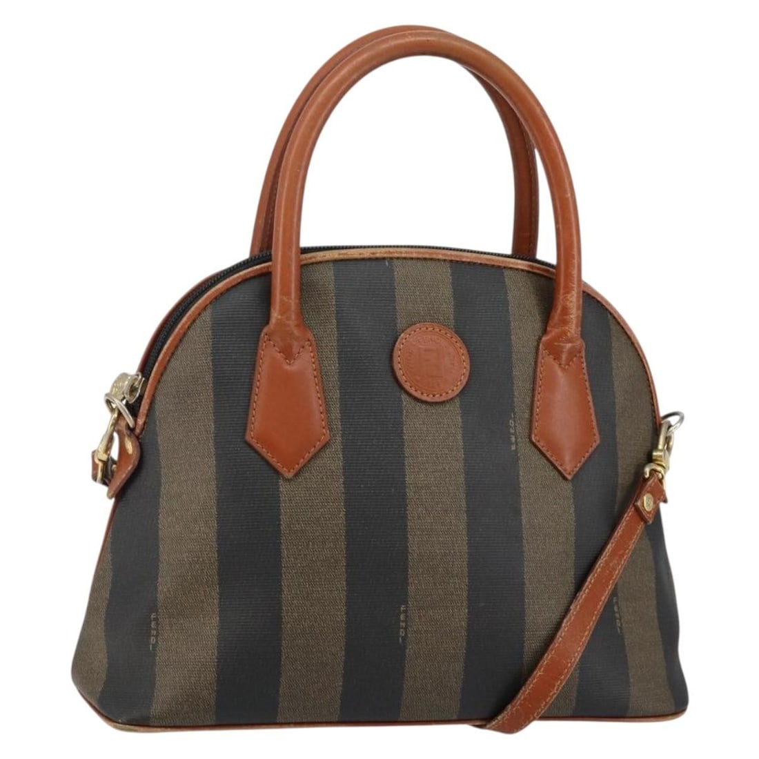 FENDI Pecan Canvas Hand Bag Black Brown PVC 2-Way Italy Auth (1 of 18)