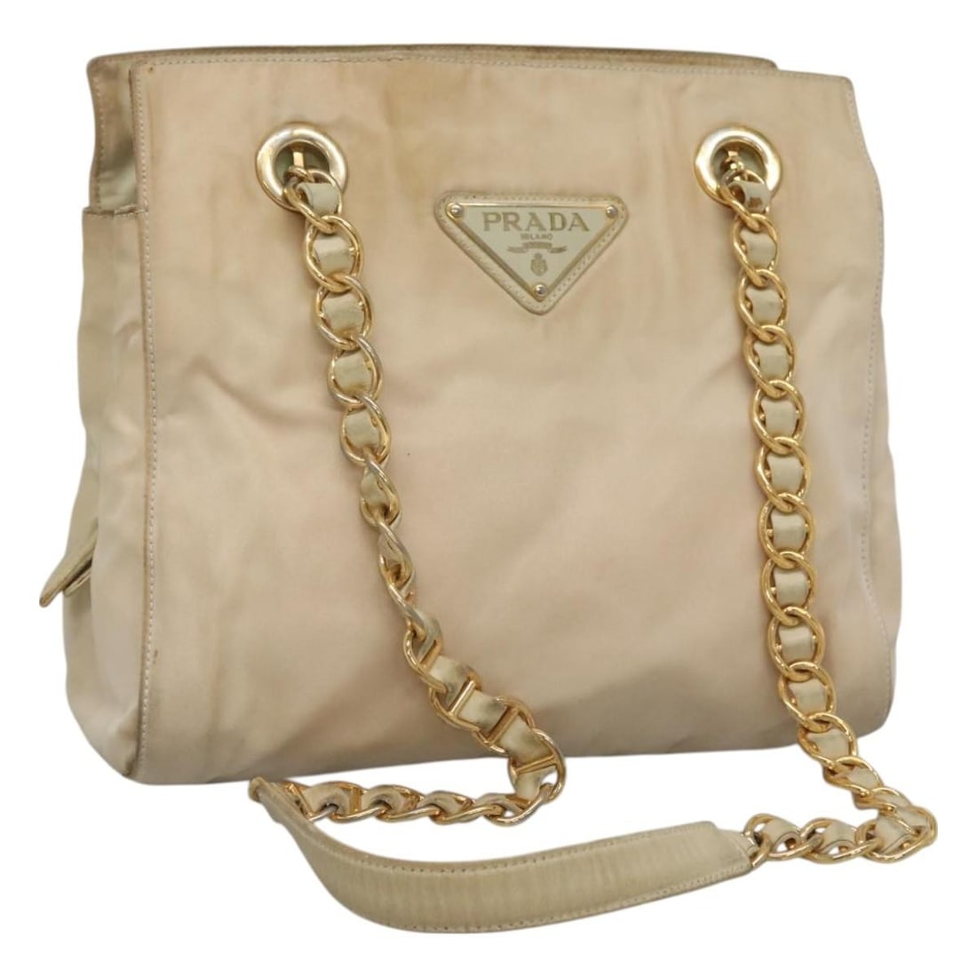 PRADA Beige Gold Nylon Chain Shoulder Bag Made in Italy (1 of 18)