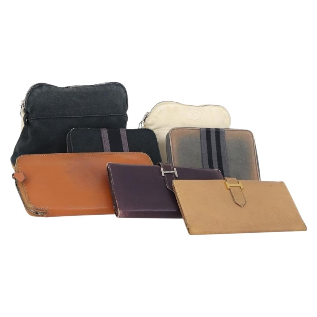 HERMES Leather Canvas Wallet 7 Piece Set Beige Black Brown (1 of 18)