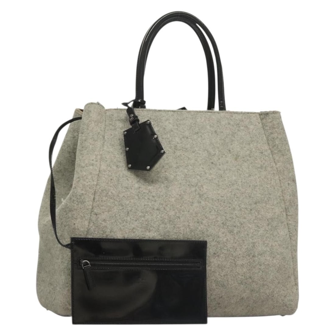 FENDI Gray Silver Wool Tote Bag Italy Auth with Pouch (1 of 18)