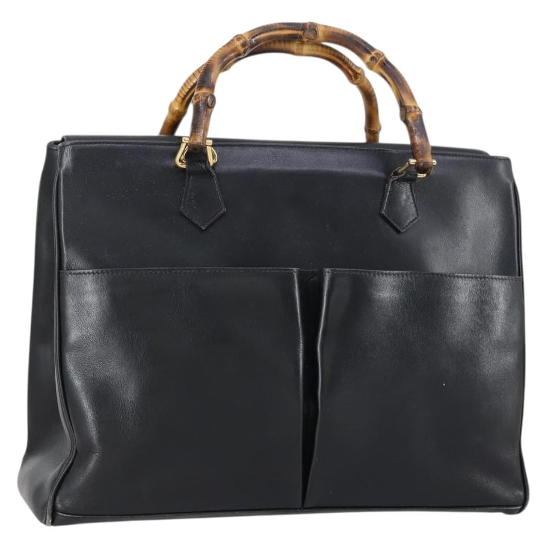 GUCCI Bamboo Black Gold Leather Hand Bag 002 123 0322 Auth Italy (1 of 18)