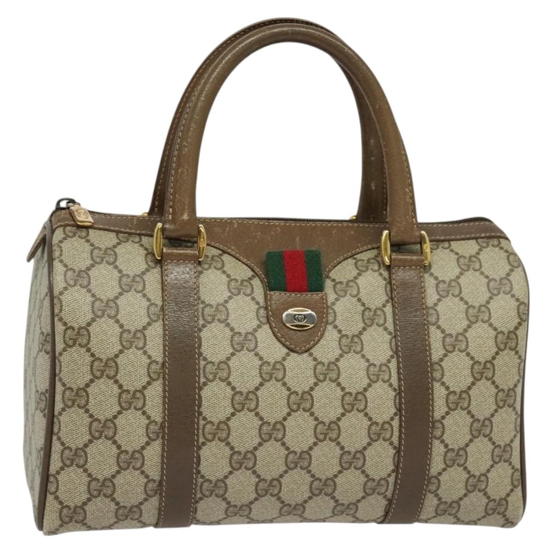 GUCCI GG Supreme Boston Bag Beige Gold PVC 40 02 006 Auth (1 of 18)
