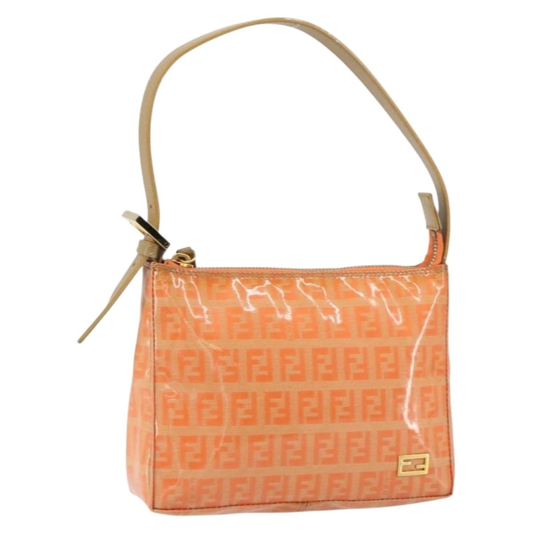 FENDI Zucchino Coated Canvas Accessory Pouch Orange Italy Auth TH6488: FENDI Zucchino Coated Canvas Accessory Pouch Orange Italy Auth TH6488 This Fendi Zucchino Canvas Accessory Pouch is a stylish addition to any collection. Crafted in Italy from durable coated canvas, t