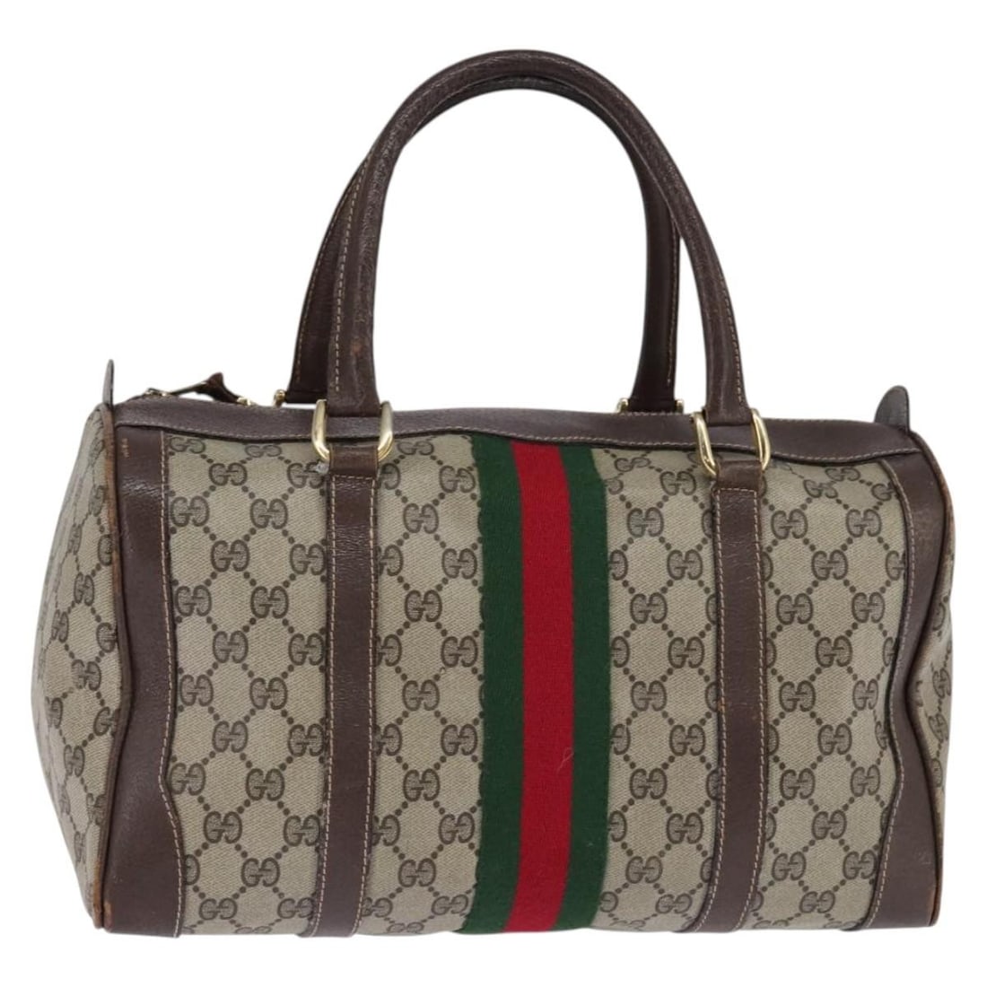 GUCCI GG Supreme Web Sherry Hand Bag PVC Beige Gold Red Authentic (1 of 18)