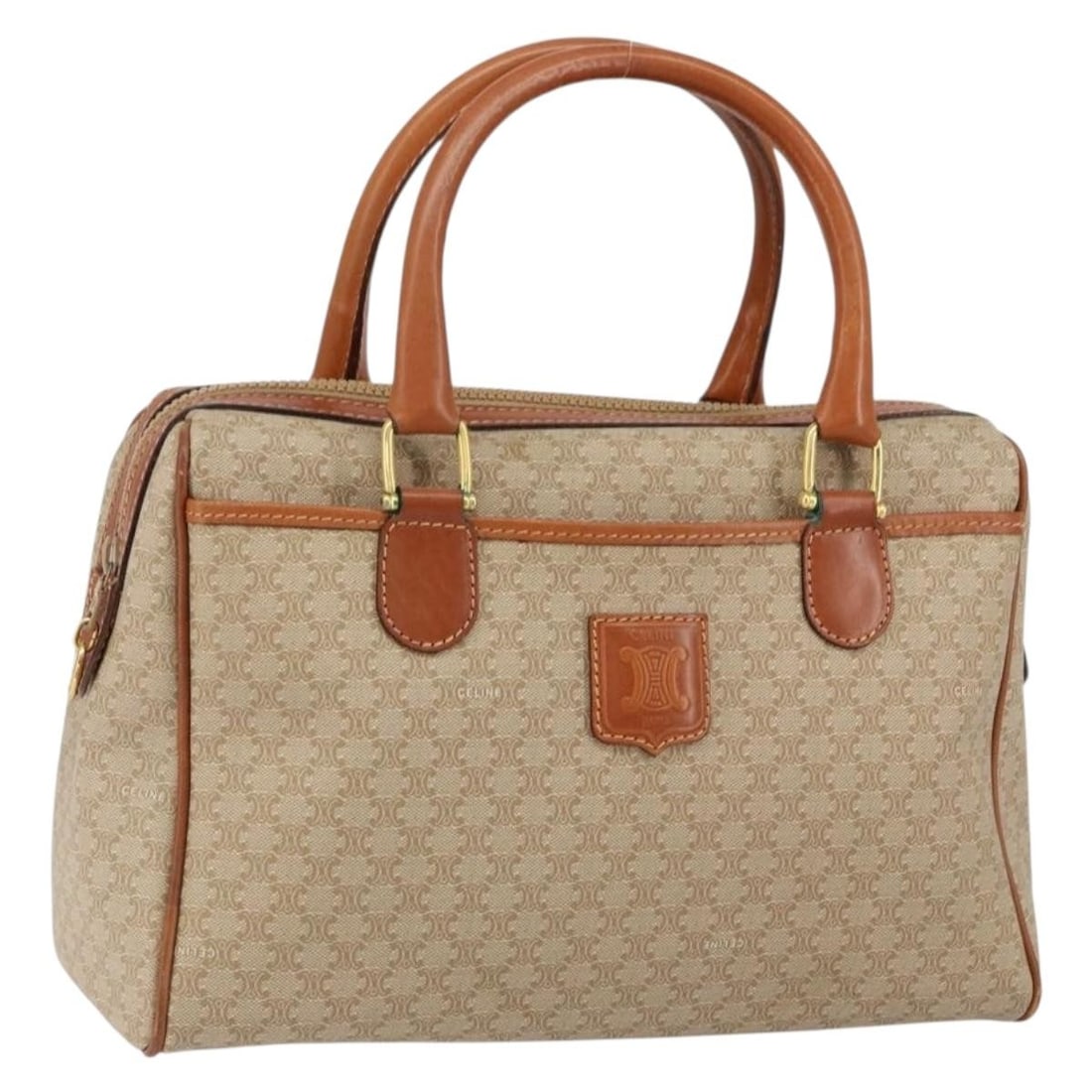 CELINE Macadam Canvas Hand Bag Beige Gold PVC Leather Italy Auth M06 (1 of 18)