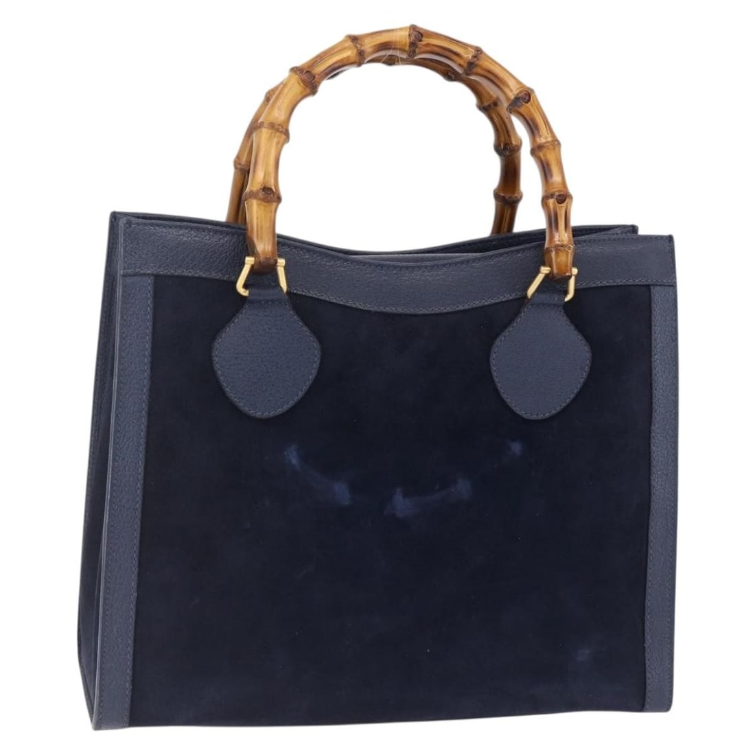 GUCCI Bamboo Hand Bag Suede Navy Gold 002 2865 0260 Authentic Italy (1 of 18)