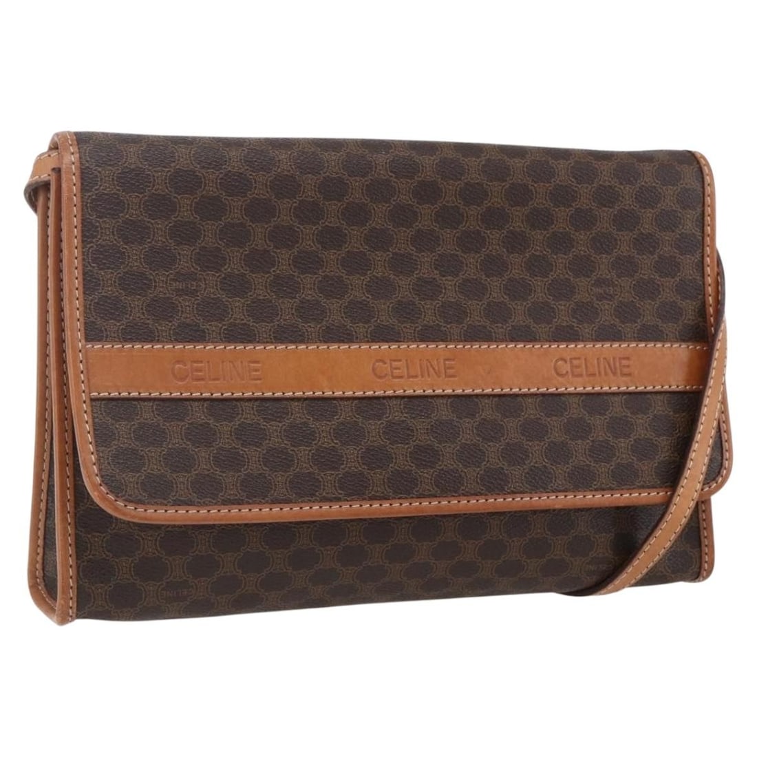 CELINE Macadam Canvas Brown Gold Shoulder Bag PVC Leather Auth M07 (1 of 18)