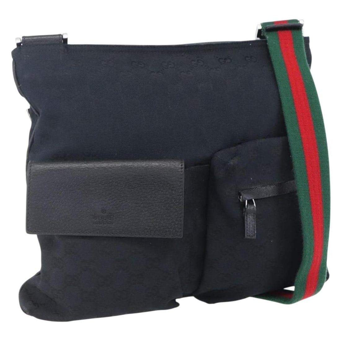 GUCCI GG Canvas Sherry Line Shoulder Bag Black Silver 169937 Auth (1 of 18)