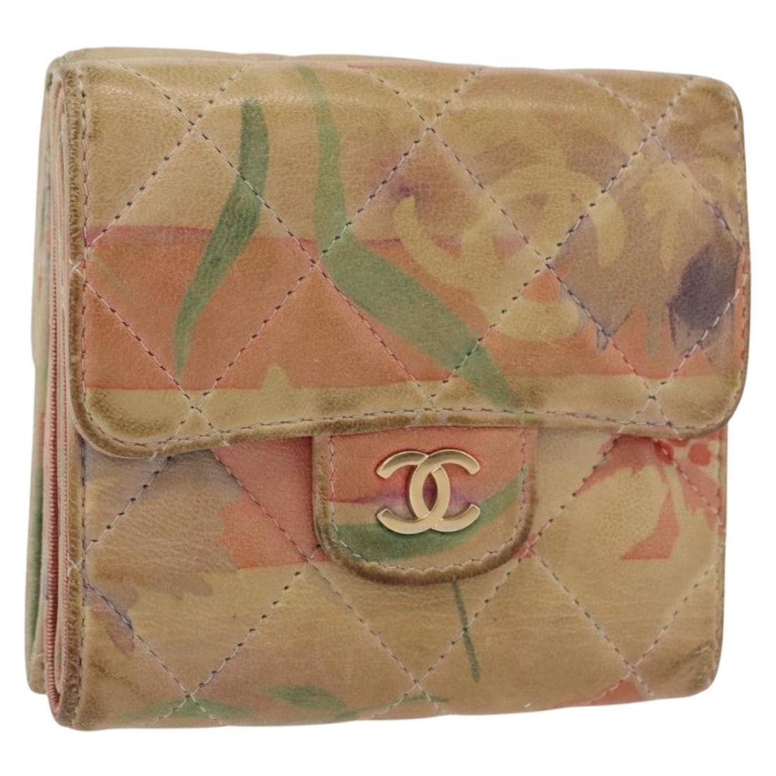 CHANEL Matelasse Multicolor Lamb Skin Compact Wallet with Auth Card: CHANEL Matelasse Multicolor Lamb Skin Compact Wallet with Auth Card This exquisite CHANEL Matelasse Compact Wallet showcases a vibrant multicolor design crafted from premium lambskin. Measuring approx