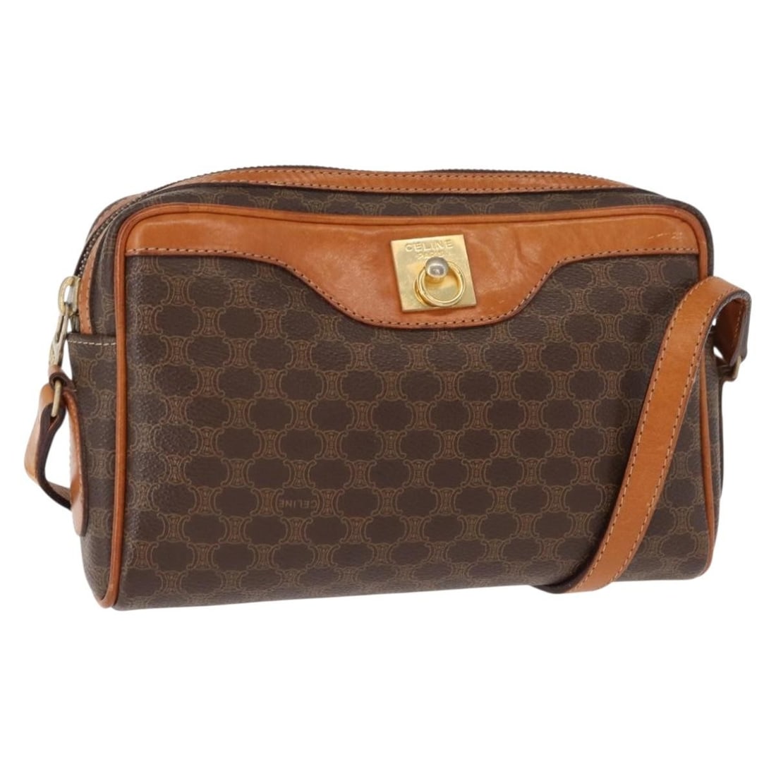 CELINE Brown Gold PVC Macadam Canvas Shoulder Bag Auth 148213 (1 of 18)