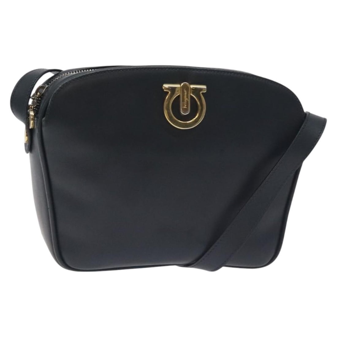 Salvatore Ferragamo Gancini Navy Gold Leather Shoulder Bag Auth BA214694: Salvatore Ferragamo Gancini Navy Gold Leather Shoulder Bag Auth BA214694 Introducing the Salvatore Ferragamo Gancini Shoulder Bag, a timeless accessory crafted from high-quality leather. This elegant